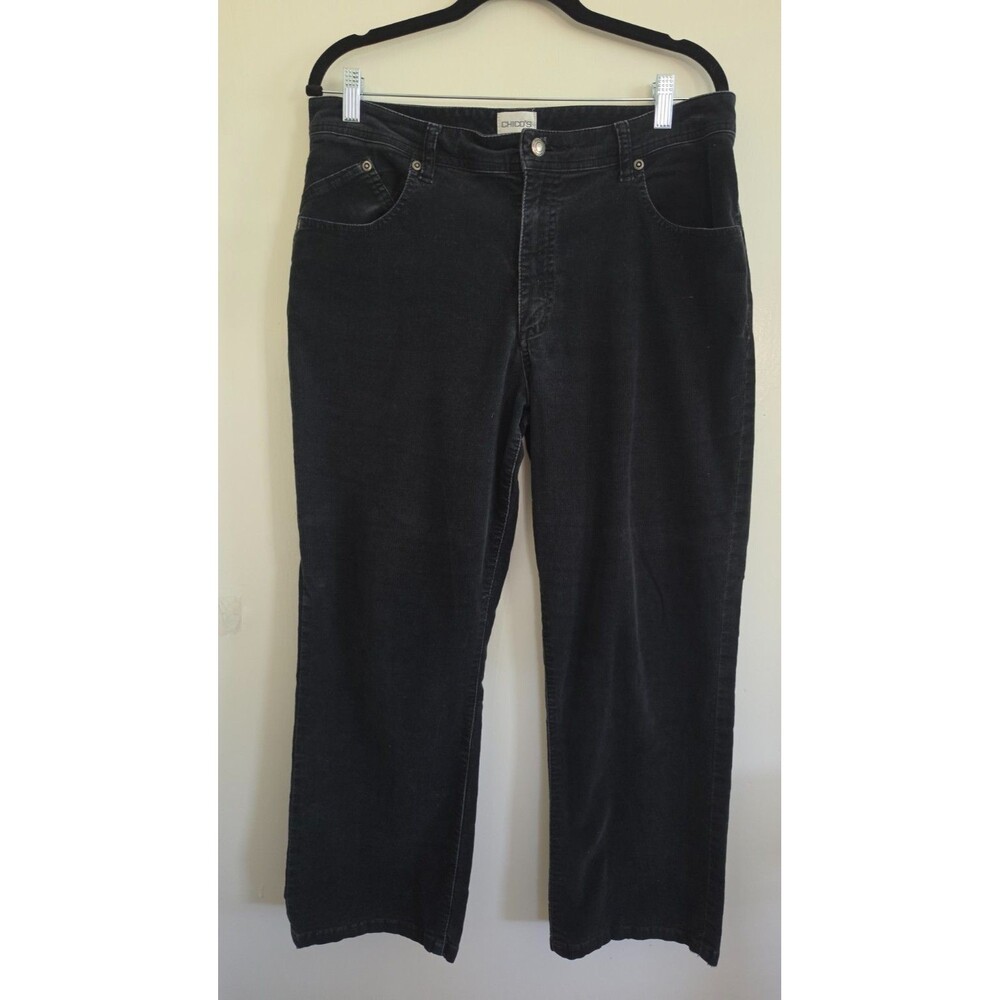 Chico's Size 2 Short Black Corduroy Pants Wide Leg Stretch Cotton 25.5 Inseam